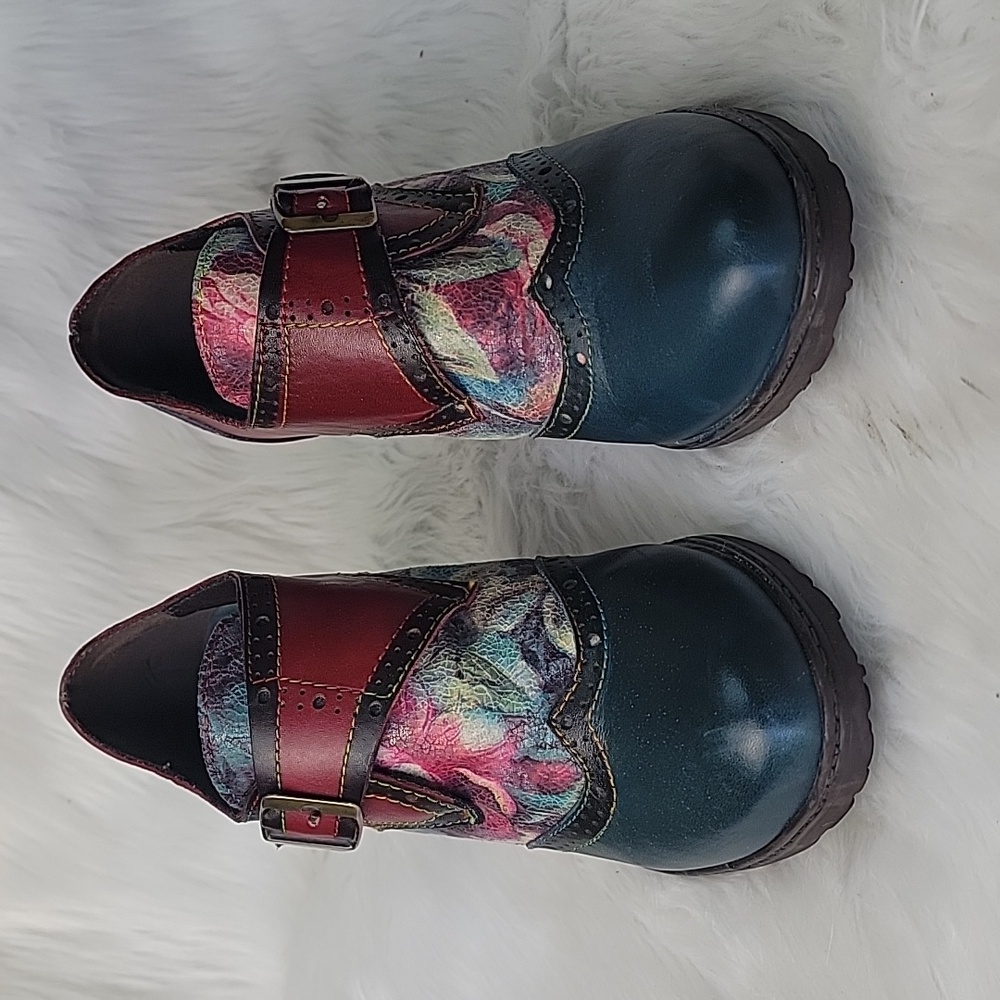 CRAZYCATZ Victorian Boho Floral Hand Painted Oxford Chunky‎ Bootie Block Heels 8 - Picture 3 of 13